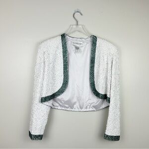Vintage Niteline cropped sequins jacket size small white green lined